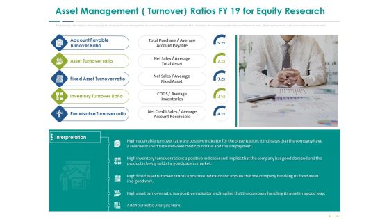 Stock Market Research Report Asset Management Turnover Ratios FY 19 For Equity Research Icons PDF