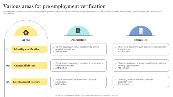 Strategic Approaches To Efficient Candidate Selection Various Areas For Pre Employment Verification Information PDF