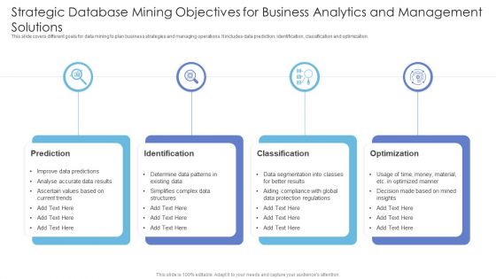 Strategic Database Mining Objectives For Business Analytics And Management Solutions Graphics PDF