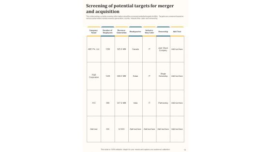 Strategic Guide For Profitable Merger And Acquisition Agreement Template
