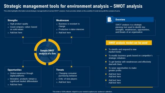 Strategic Management Tools For Environment Analysis SWOT Analysis Ultimate Guide Of Strategic Management Slides PDF