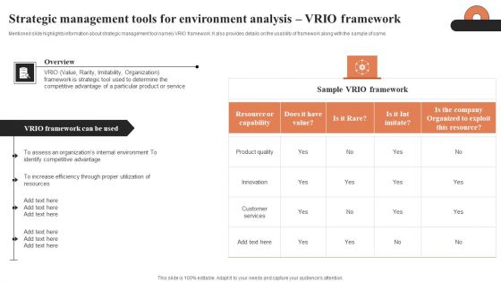 Strategic Management Tools For Environment Analysis VRIO Framework Ppt Layouts Graphics Download PDF