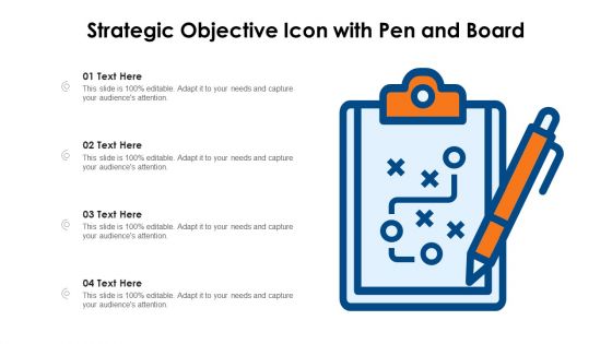 Strategic Objective Icon With Pen And Board Ppt PowerPoint Presentation Icon Model PDF