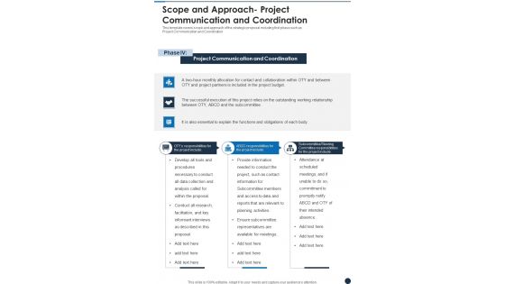 Strategic Plan Sample Scope And Approach Project Communication And Coordination One Pager Sample Example Document