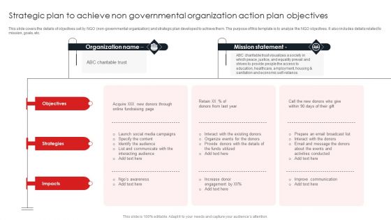 Strategic Plan To Achieve Non Governmental Organization Action Plan Objectives Designs PDF