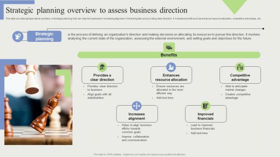 Strategic Planning Overview To Assess Business Direction Infographics PDF