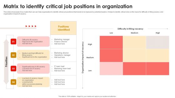 Strategic Talent Development Matrix To Identify Critical Job Positions In Organization Information PDF