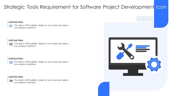 Strategic Tools Requirement For Software Project Development Icon Ppt Pictures Design Templates PDF