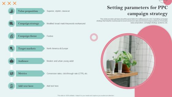 Strategies Employing PPC Advertising Setting Parameters For PPC Campaign Strategy Slides PDF