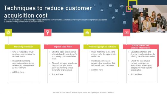 Strategies For Acquiring Online And Offline Clients Techniques To Reduce Customer Acquisition Cost Formats PDF