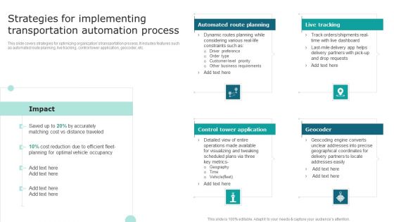Strategies For Implementing Transportation Automation Process Mockup PDF