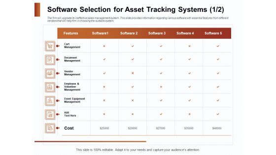 Strategies For Organizing Events Software Selection For Asset Tracking Systems Ppt Infographics Ideas PDF