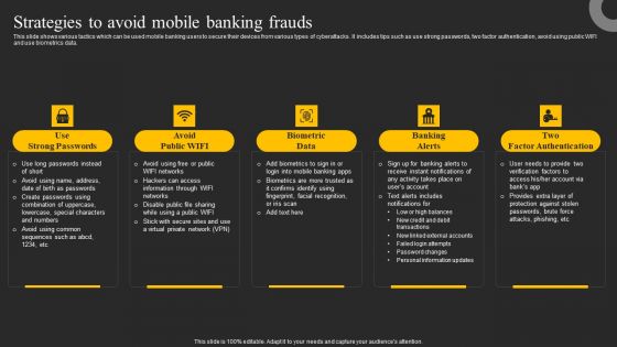 Strategies To Avoid Mobile Banking Frauds Ppt Show Layout PDF