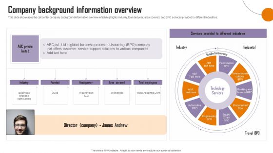 Strategies To Enhance Call Center Management Company Background Information Information PDF