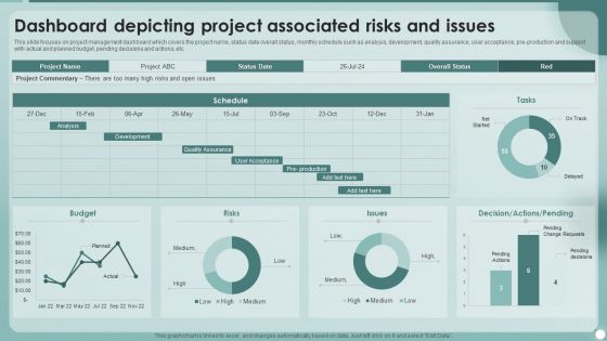 Strategies To Enhance Project Management Process Dashboard Depicting Project Associated Risks And Issues Background PDF