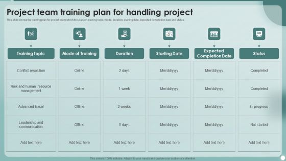 Strategies To Enhance Project Management Process Project Team Training Plan For Handling Project Template PDF