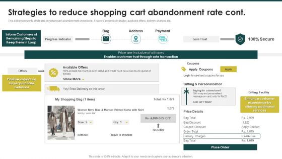 Strategies To Reduce Shopping Cart Abandonment Rate Ecommerce Marketing Plan To Enhance Formats PDF