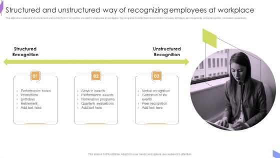 Structured And Unstructured Way Of Recognizing Employees At Workplace Graphics PDF