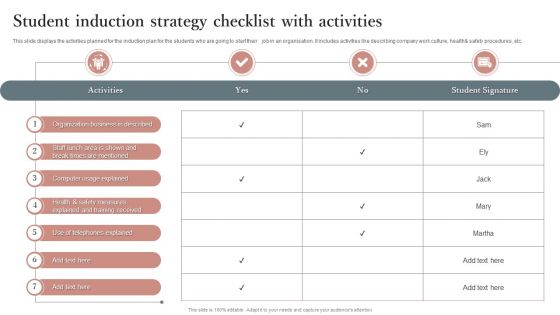 Student Induction Strategy Checklist With Activities Designs PDF