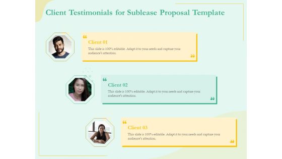 Sublease Agreement Client Testimonials For Sublease Proposal Template Ppt Background PDF