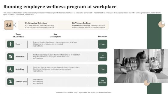 Successful Staff Retention Techniques Running Employee Wellness Program At Workplace Summary PDF