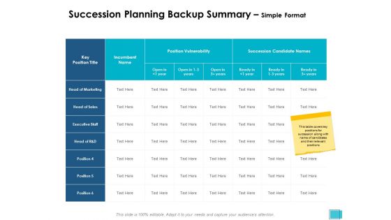 Succession Planning Backup Summary Simple Format Ppt PowerPoint Presentation Professional Icons