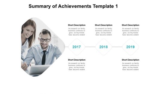 Summary Of Achievements Template Three Years Ppt PowerPoint Presentation Icon Example Introduction