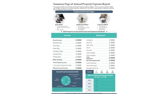 Summary Page Of Annual Property Expense Report One Pager Documents Summary Page Of Annual Property Expense Report One Pager Documents