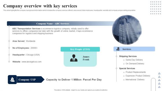 Supply Network Planning And Administration Tactics Company Overview With Key Services Brochure PDF