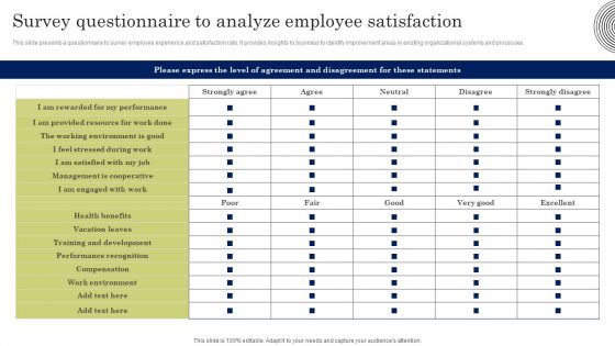 Survey Questionnaire To Analyze Employee Satisfaction Rules PDF