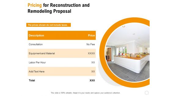 Sustainable Building Renovation Pricing For Reconstruction And Remodeling Proposal Formats PDF