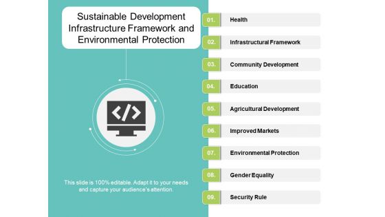 Sustainable Development Infrastructure Framework And Environmental Protection Ppt Powerpoint Presentation Infographic Template Examples