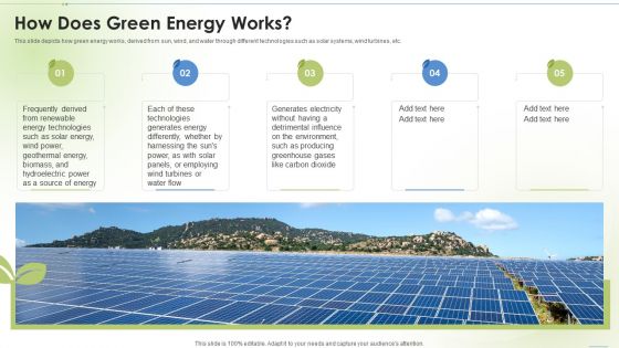 Sustainable Energy How Does Green Energy Works Ppt PowerPoint Presentation Ideas Tips PDF
