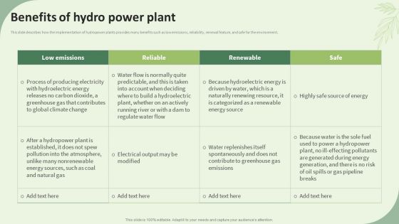 Sustainable Energy Resources Benefits Of Hydro Power Plant Icons PDF Sustainable Energy Resources Benefits Of Hydro Power Plant Icons PDF