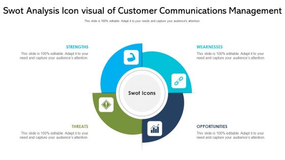 Swot Analysis Icon Visual Of Customer Communications Management Ppt PowerPoint Presentation File Ideas PDF