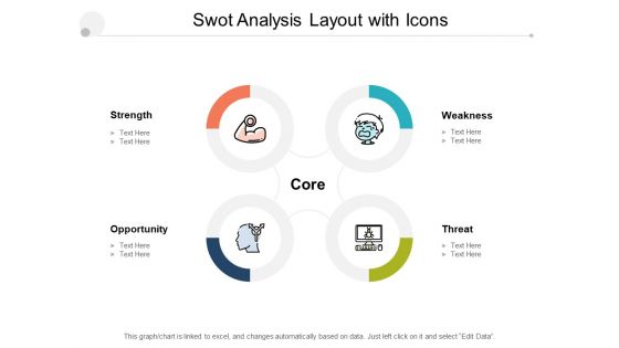 Swot Analysis Layout With Icons Ppt PowerPoint Presentation Ideas Objects