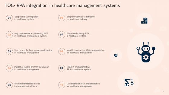 TOC RPA Integration In Healthcare Management Systems Brochure PDF