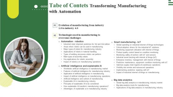 Tabe Of Contets Transforming Manufacturing With Automation Professional PDF