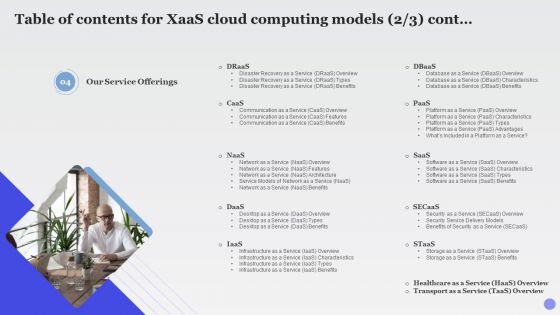 Table Of Contens Xaas Cloud Computing Models Ppt PowerPoint Presentation Outline Design Templates PDF