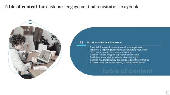 Table Of Content For Customer Engagement Administration Playbook Slide Formats PDF Table Of Content For Customer Engagement Administration Playbook Slide Formats PDF