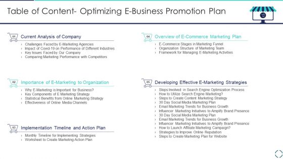 Table Of Content Optimizing E Business Promotion Plan Designs PDF