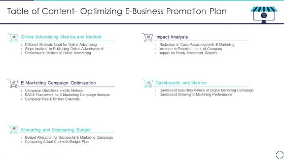 Table Of Content Optimizing E Business Promotion Plan Designs PDF