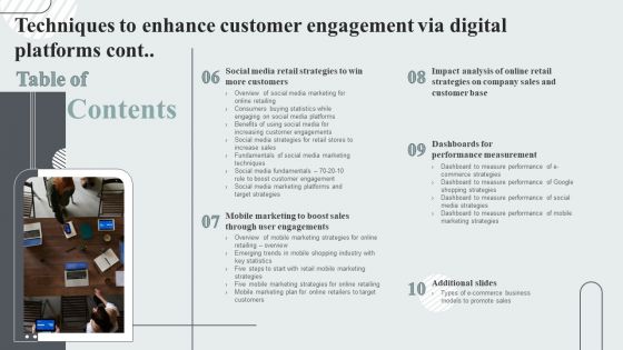 Table Of Content Techniques To Enhance Customer Engagement Via Digital Platforms Slide Infographics PDF