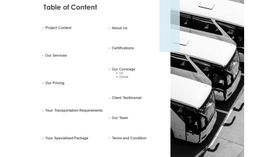Table Of Content Transportation Requirements Ppt PowerPoint Presentation Infographic Template Templates Table Of Content Transportation Requirements Ppt PowerPoint Presentation Infographic Template Templates