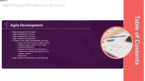 Table Of Contents Agile Project Management Structure Process Ppt Model Background Designs PDF