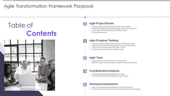 Table Of Contents Agile Transformation Framework Playbook Contd Slides PDF