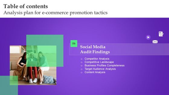 Table Of Contents Analysis Plan For E Commerce Promotion Tactics Brochure PDF