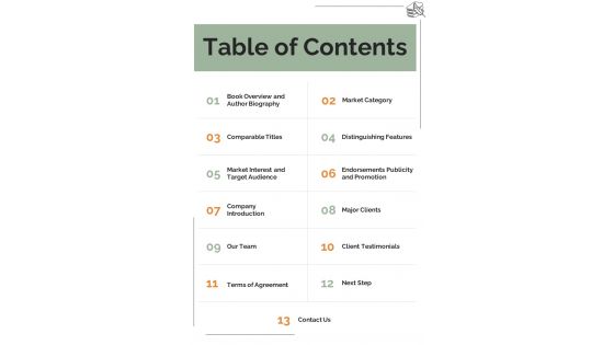 Table Of Contents Authors Manuscript Proposal Acceleration Program One Pager Sample Example Document