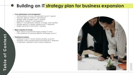 Table Of Contents Building An IT Strategy Plan For Business Expansion Graphics PDF