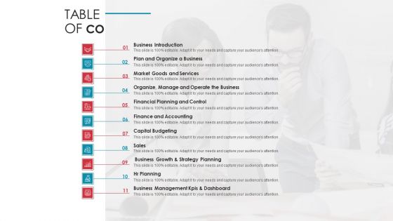 Table Of Contents Business Analysis Method Ppt Model Vector PDF